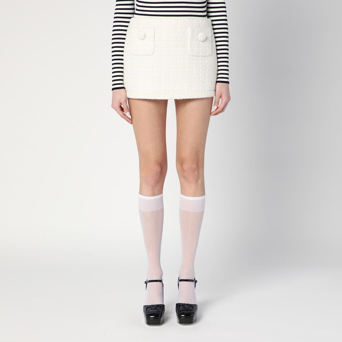 Marc Jacobs Ivory Textured Tweed Mini Skirt Grey