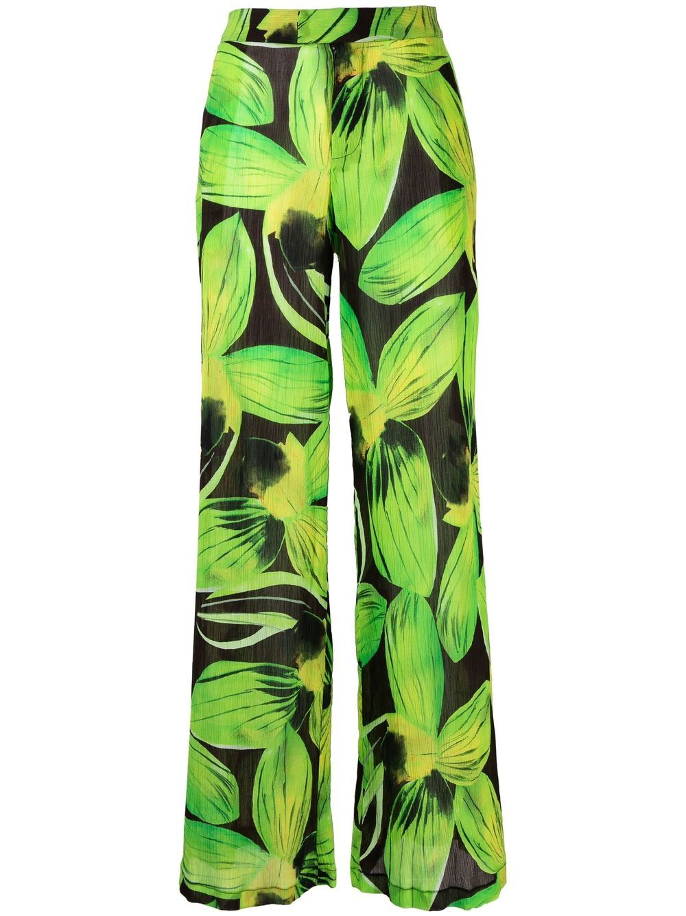 Louisa Ballou Leaves-Print Wide-Leg Trousers Green
