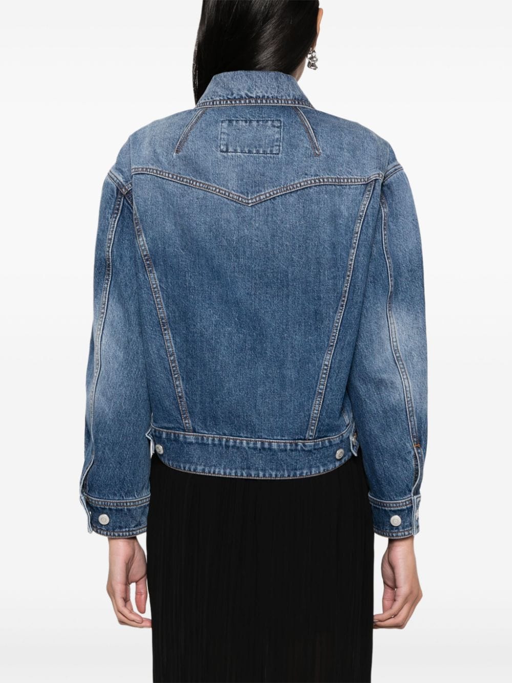 Alexander Mcqueen Cropped Indigo Denim Jacket with Classic Collar Denim
