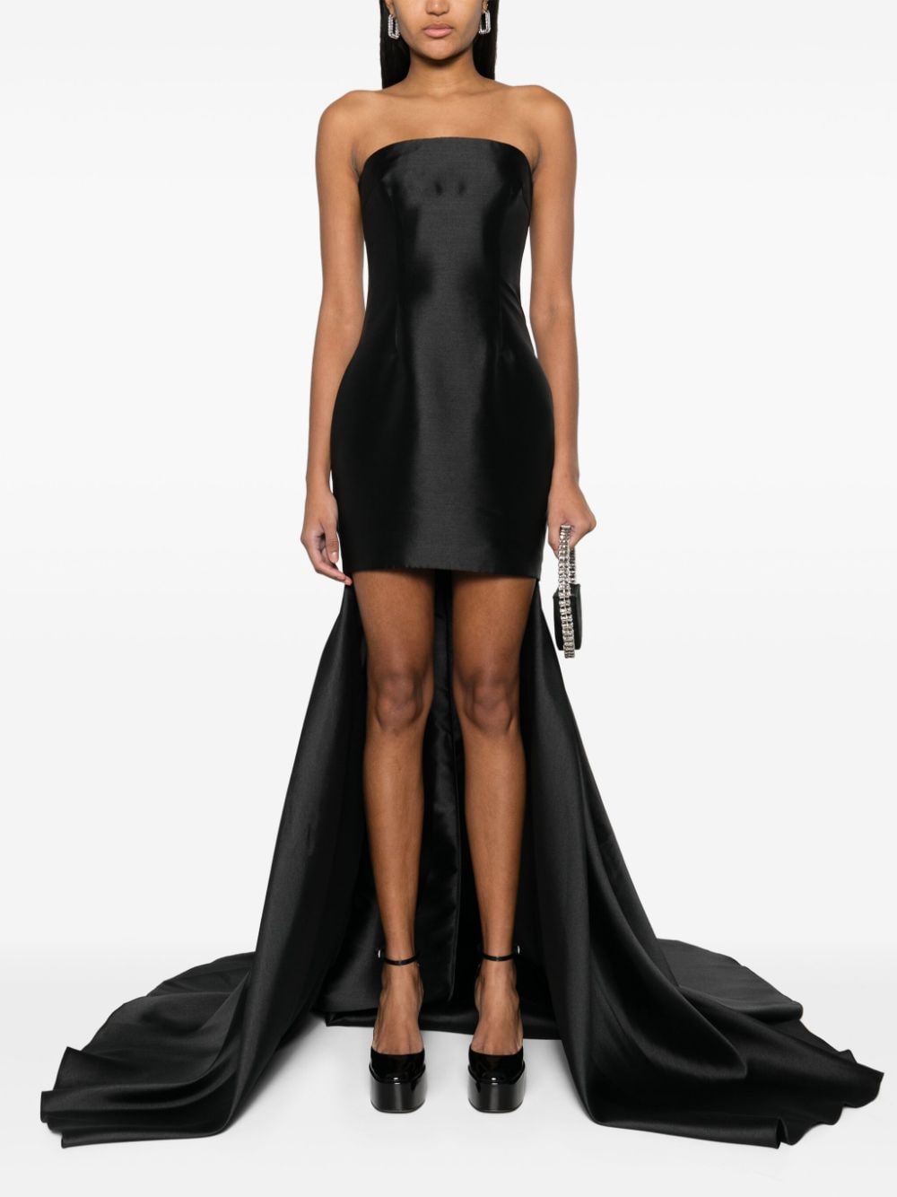 Solace London Strapless Satin Twill Bustier Mini Dress Black Black