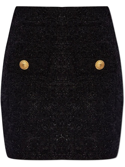 Balmain High-Waisted Bouclé Pencil Skirt Black