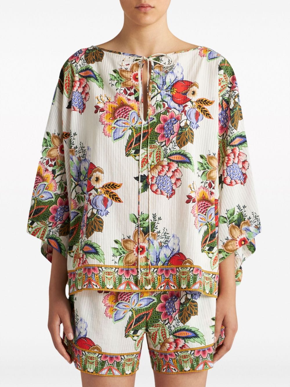 Etro Floral-Print Striped Cotton-Silk Blouse White white