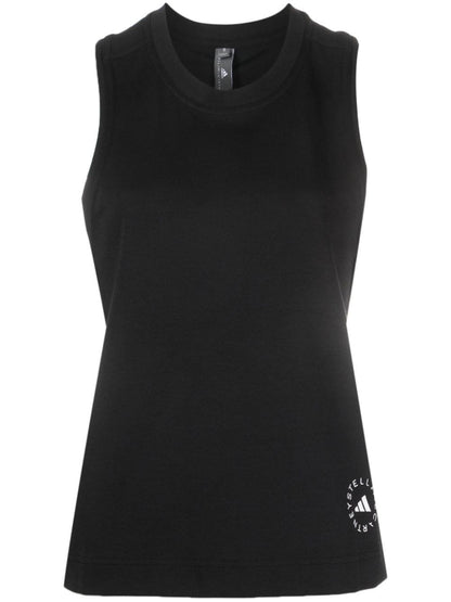 Adidas By Stella McCartney Logo-Print Organic Cotton-Blend Tank Top Black Black
