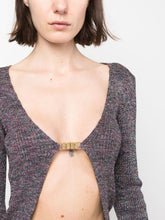 GCDS Glittered V-Neck Knitted Cardigan Grey