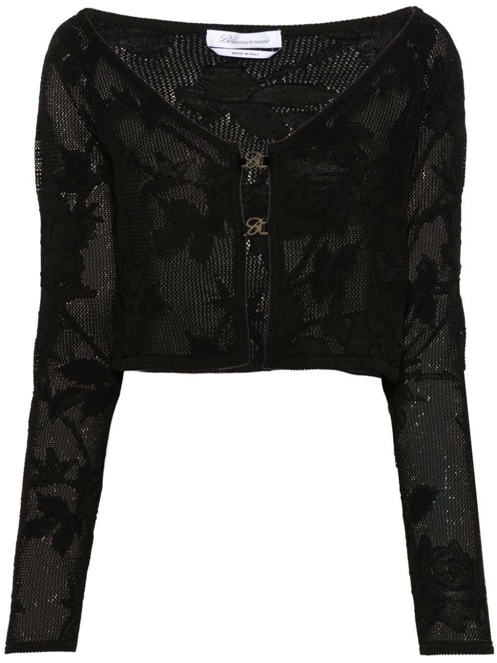 Blumarine Crochet-Knit Floral Cropped Sweater Black Black