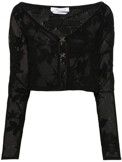 Blumarine Crochet-Knit Floral Cropped Sweater Black Black