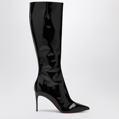 Christian Louboutin High Patent Leather Black Boots with Red Sole Black
