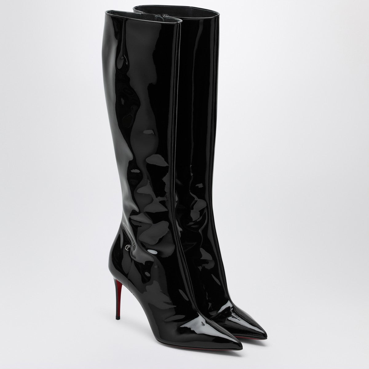 Christian Louboutin High Patent Leather Black Boots with Red Sole Black
