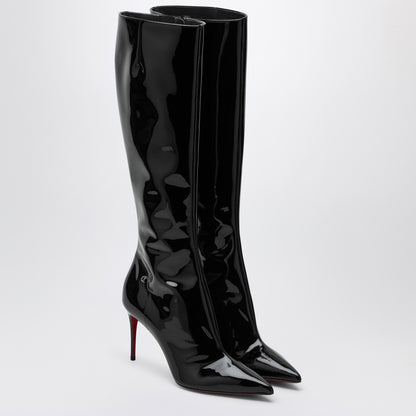 Christian Louboutin High Patent Leather Black Boots with Red Sole Black