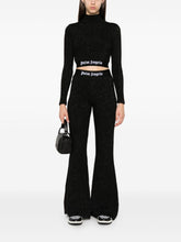 Palm Angels Knitted Flared Trousers with Lurex and Logo Tape Black