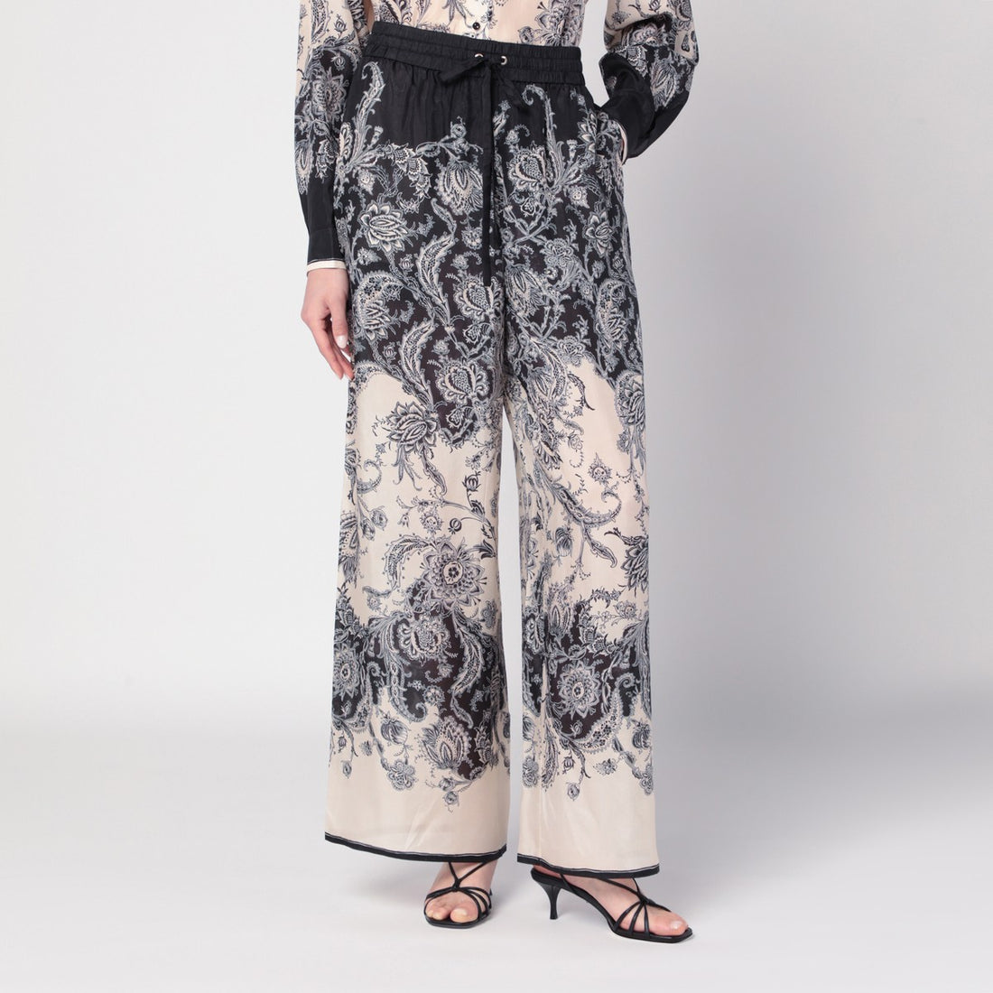 Zimmermann Cream Silk Wide-Leg Trousers with Fantasy Print Multicolor