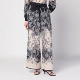 Zimmermann Cream Silk Wide-Leg Trousers with Fantasy Print Multicolor