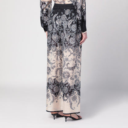 Zimmermann Cream Silk Wide-Leg Trousers with Fantasy Print Multicolor