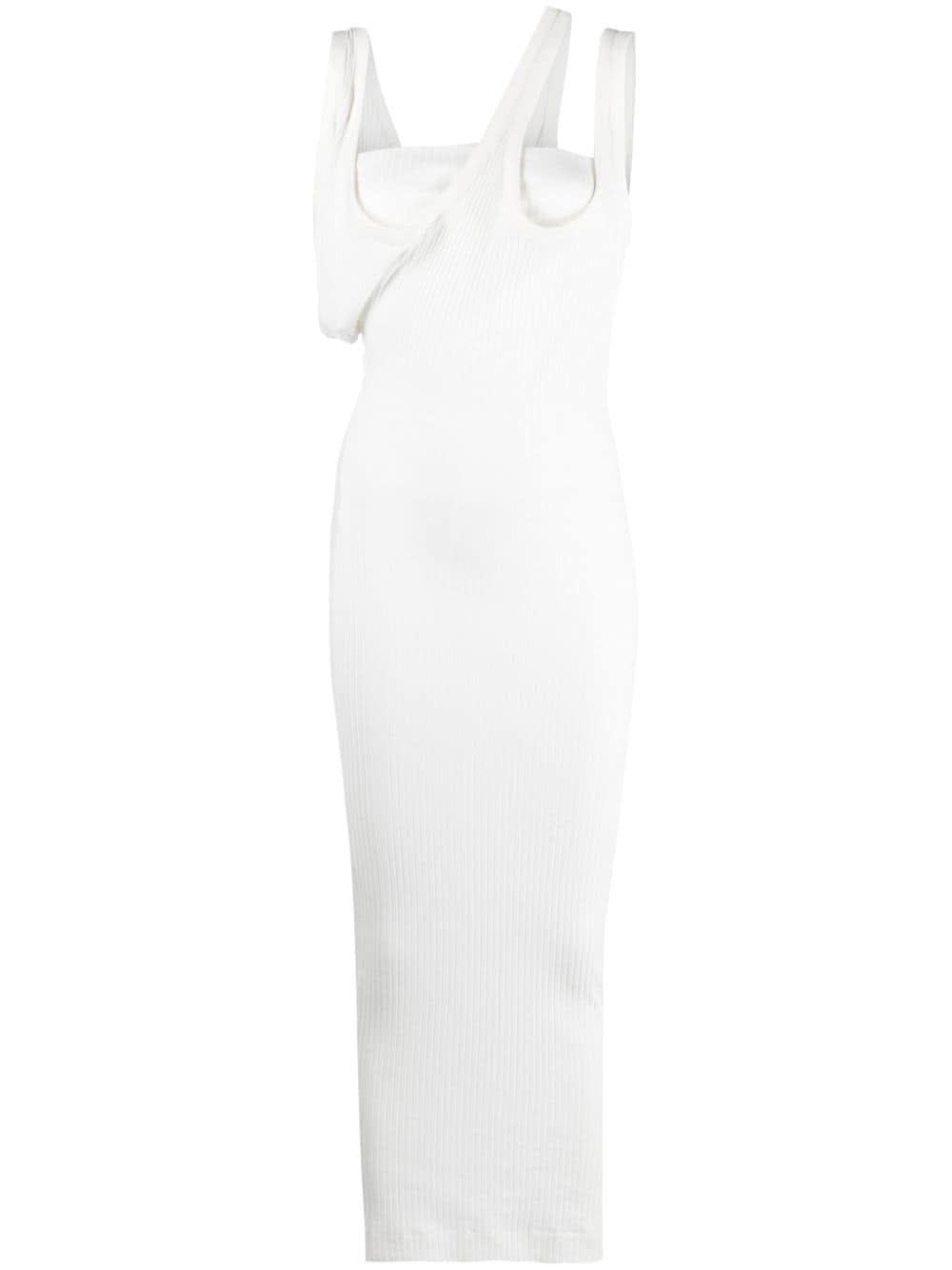 The Attico Asymmetric Ribbed-Knit Cotton Maxi Dress White white