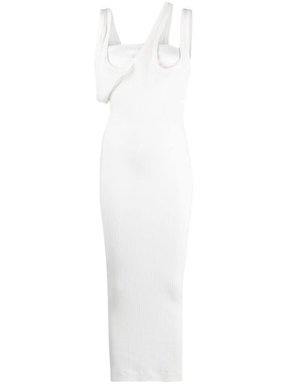 The Attico Asymmetric Ribbed-Knit Cotton Maxi Dress White white