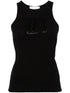 Blumarine Ribbed Stretch-Cotton Rhinestone Embellished Sleeveless Top Black Black