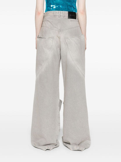 The Attico Wide-Leg Distressed High-Rise Jeans Grey