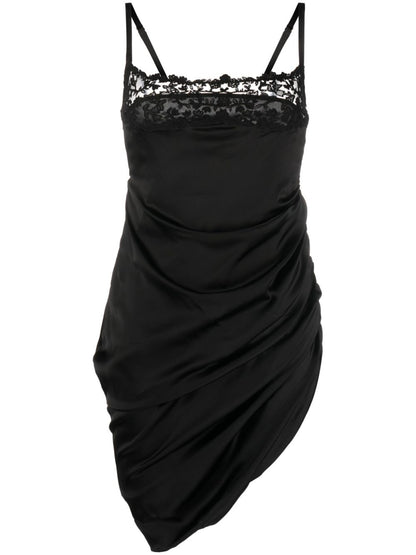 JACQUEMUS La Saudade Embroidered Satin Minidress Black