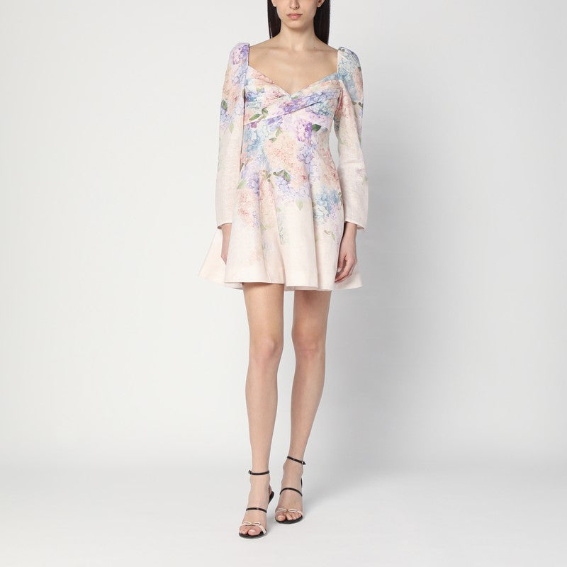 Zimmermann Dawning Floral Linen Mini Dress Multicolor