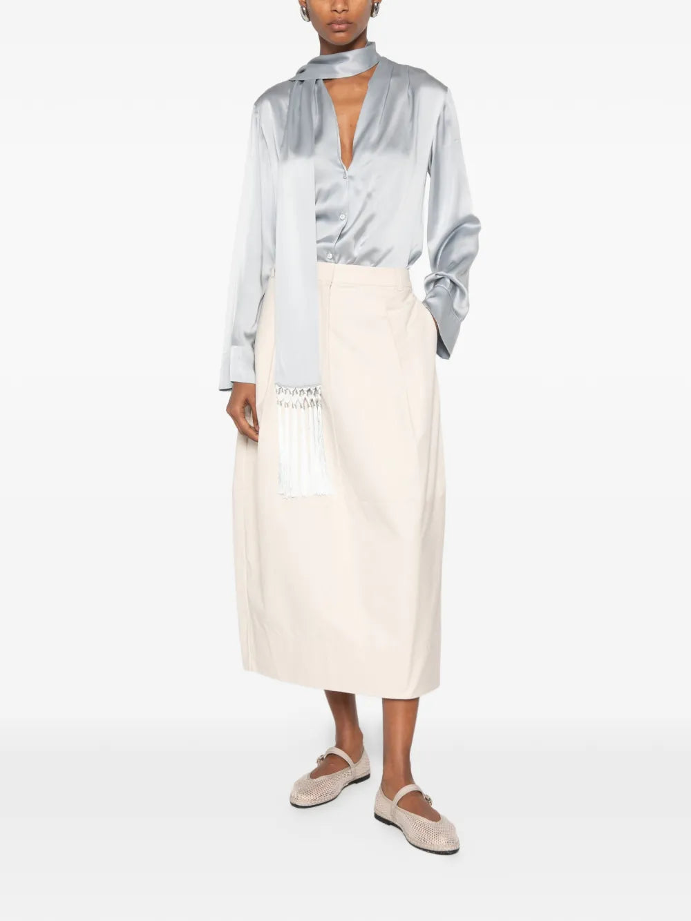 Silk Satin Shirt in Gray