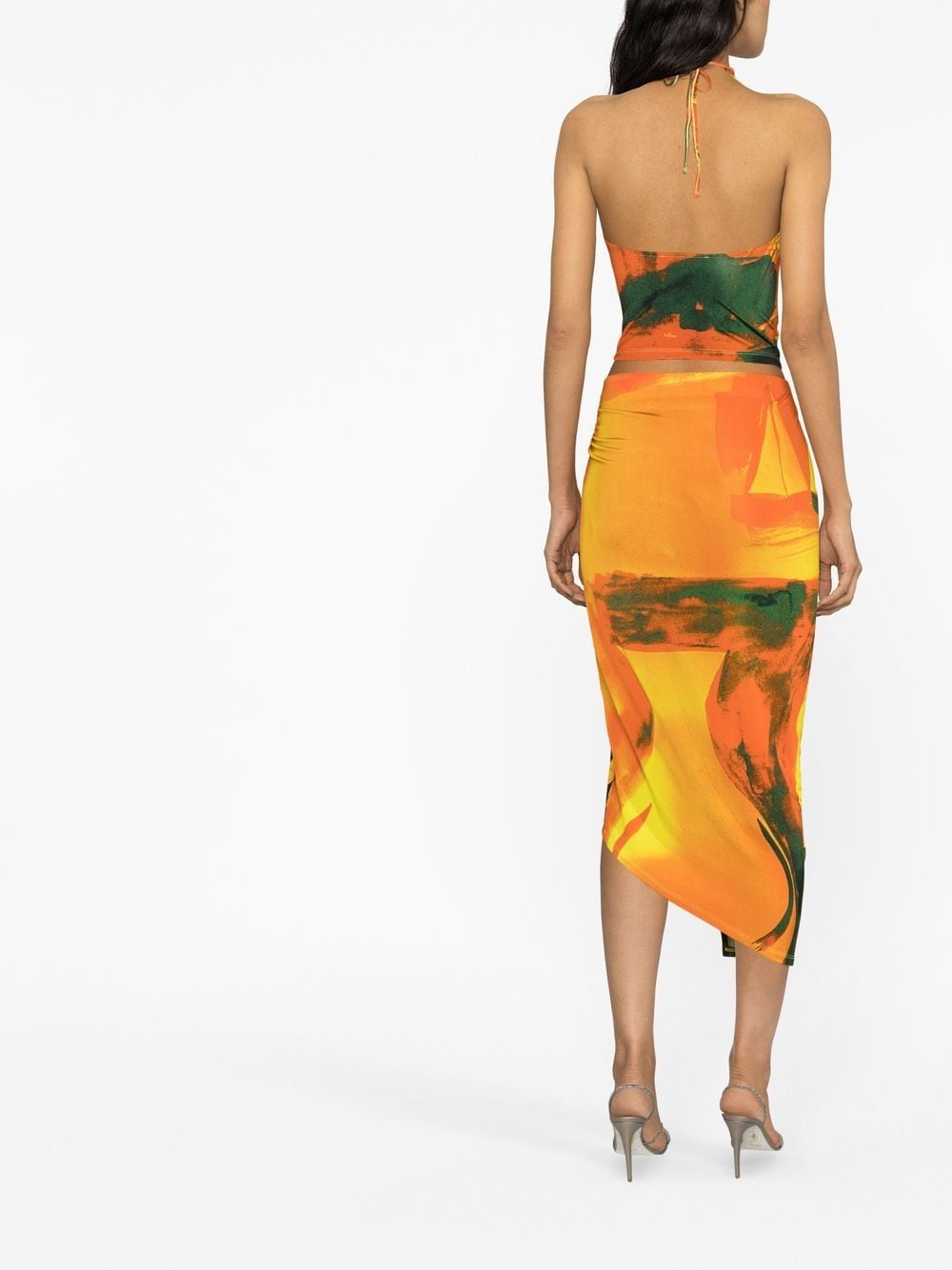 Louisa Ballou Coastline Abstract Print Draped Wrap Skirt MultiColour