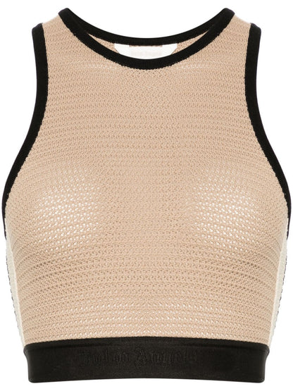 Palm Angels Knitted Crochet Racerback Crop Top Beige