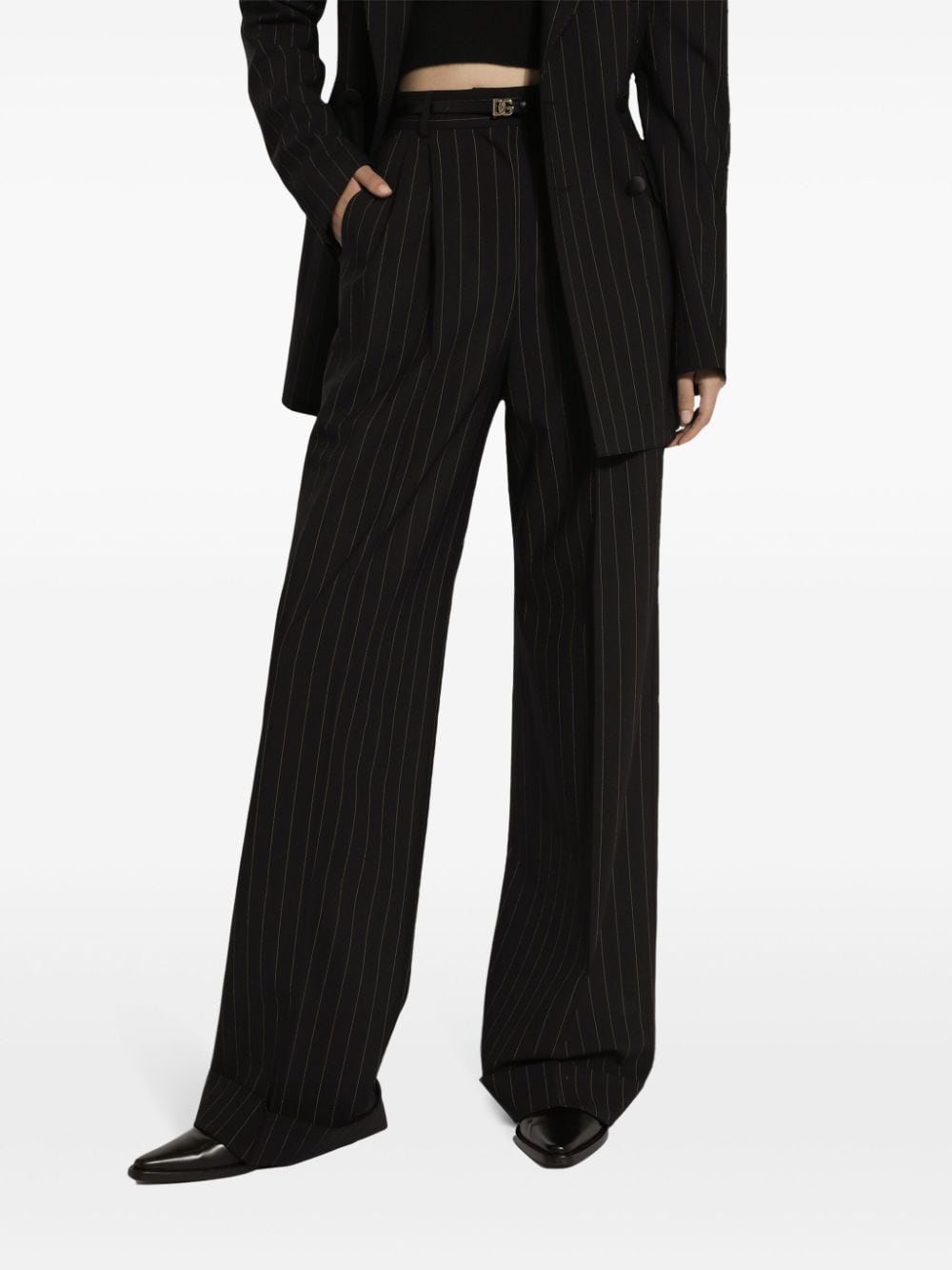 Flared pinstripe wool pants