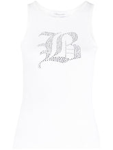 Blumarine Rhinestone-Embellished Ribbed Stretch-Cotton Tank Top White