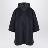 Moncler Blue Wool-Blend Cape with Quilted Hood and Zip Closure Blue