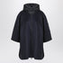 Moncler Blue Wool-Blend Cape with Quilted Hood and Zip Closure Blue