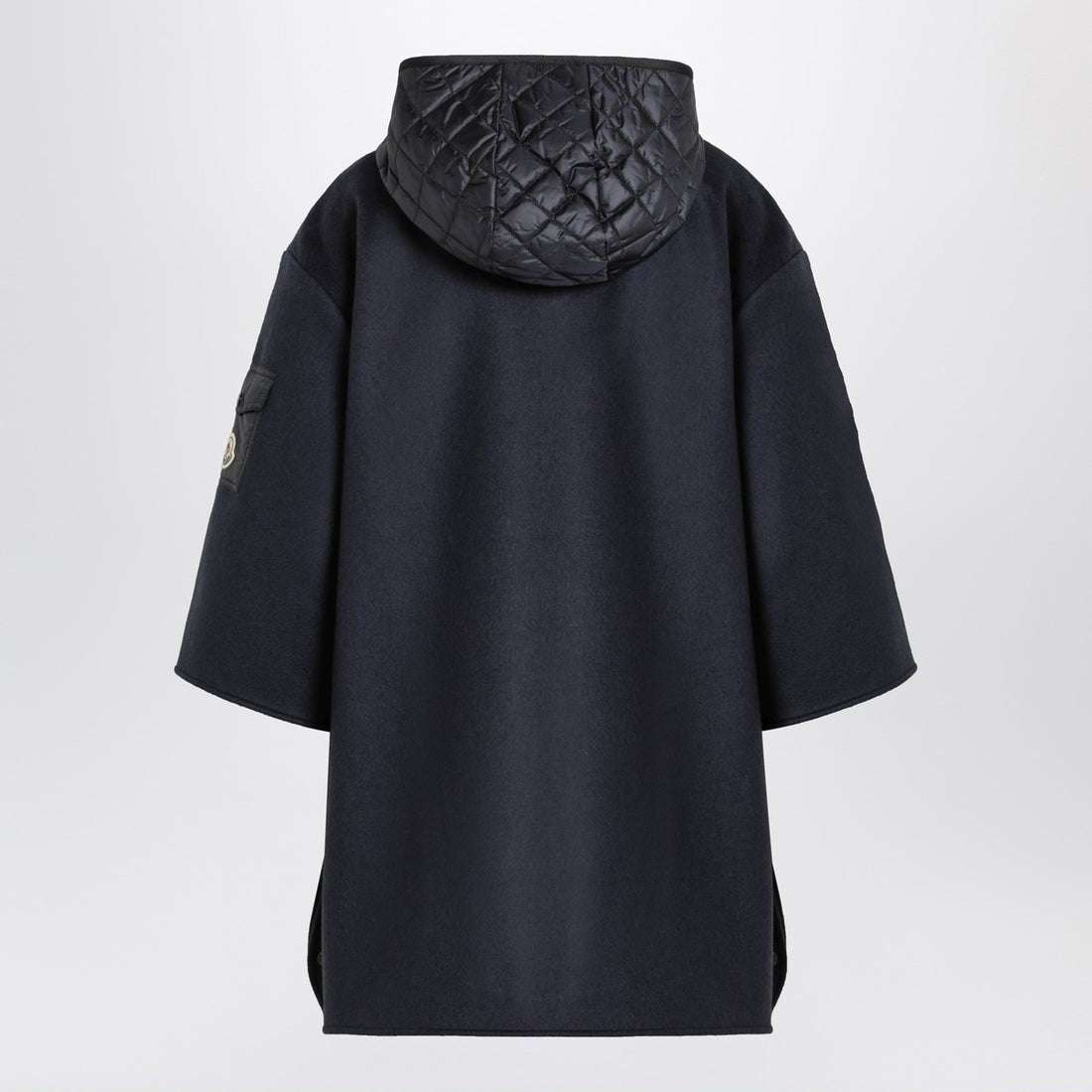 Moncler Blue Wool-Blend Cape with Quilted Hood and Zip Closure Blue