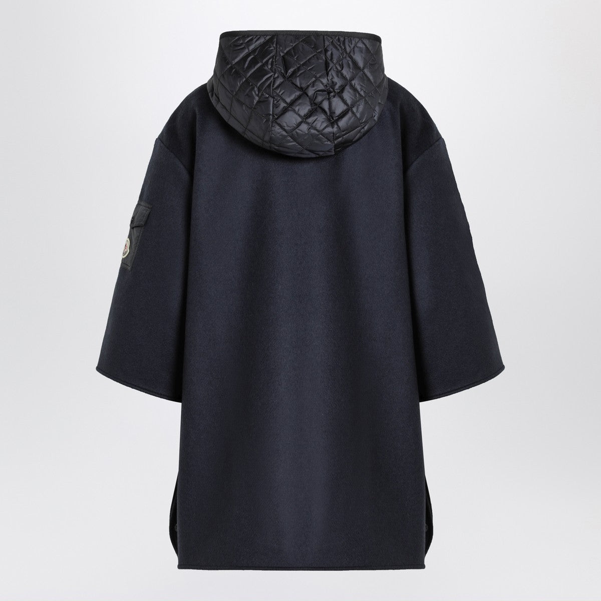 Moncler Blue Wool-Blend Cape with Quilted Hood and Zip Closure Blue