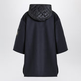 Moncler Blue Wool-Blend Cape with Quilted Hood and Zip Closure Blue