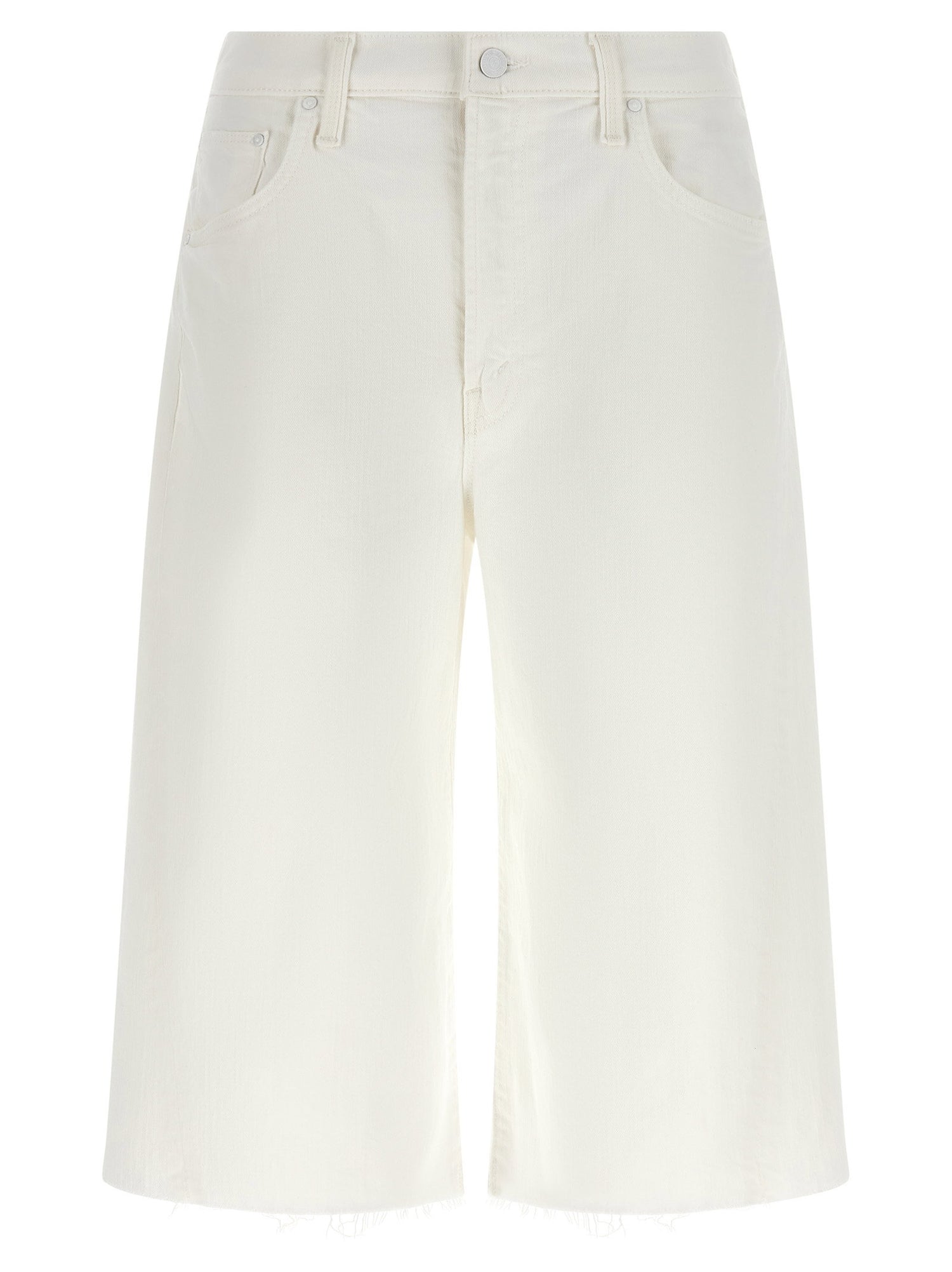 Mother The Whole Lot Zip Twist Fray Bermuda Shorts White