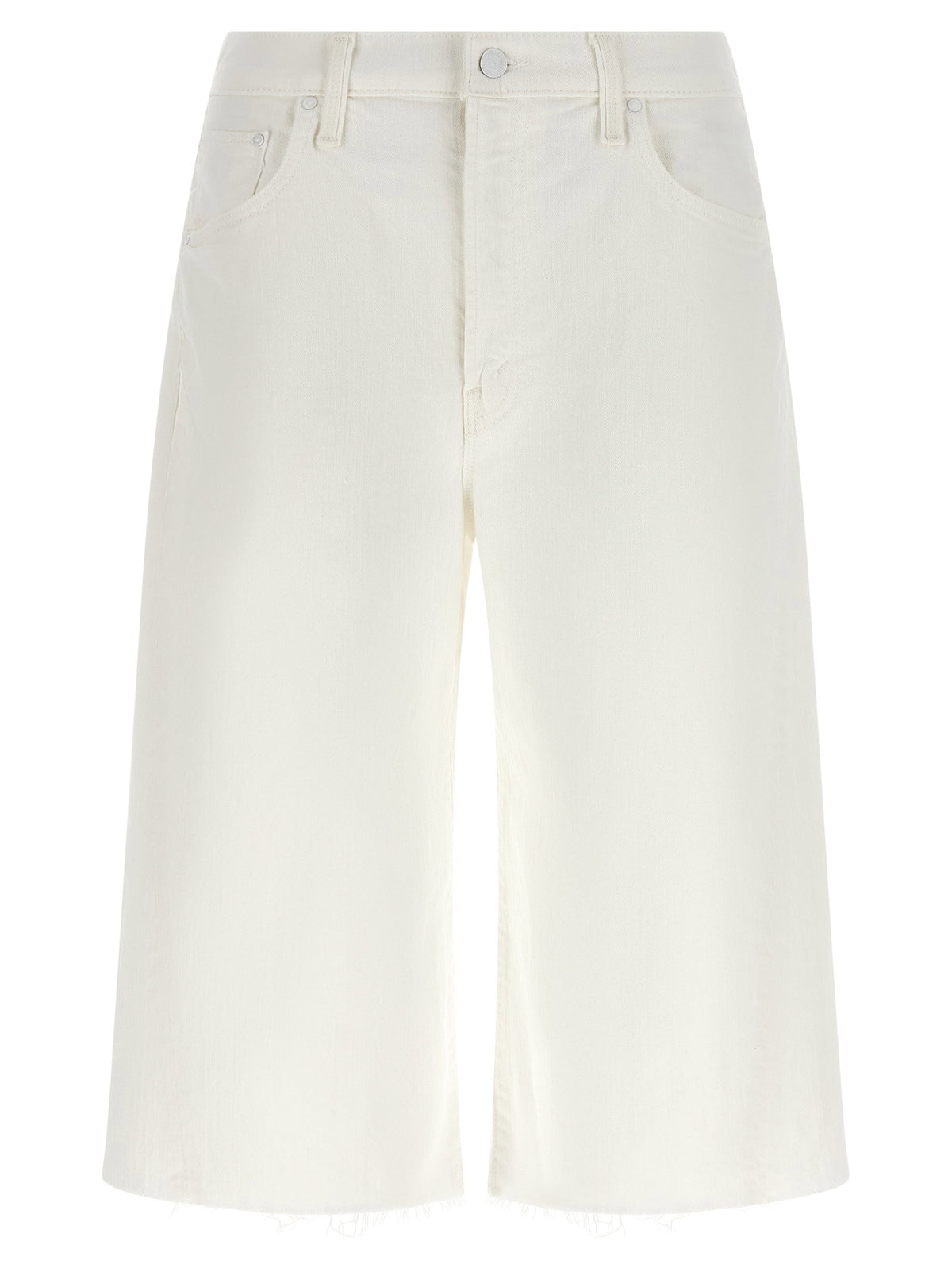 Mother The Whole Lot Zip Twist Fray Bermuda Shorts White