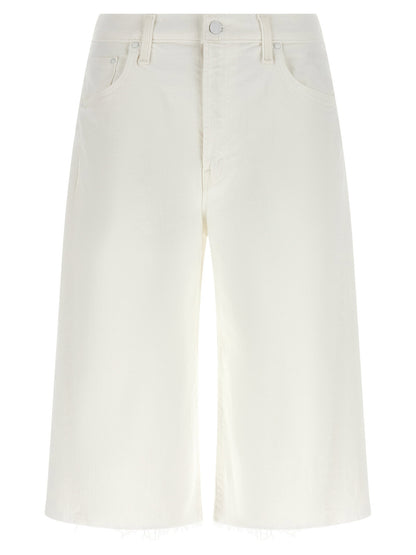 Mother The Whole Lot Zip Twist Fray Bermuda Shorts White