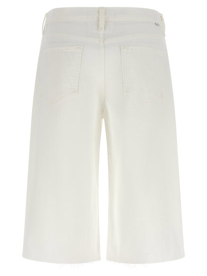 Mother The Whole Lot Zip Twist Fray Bermuda Shorts White