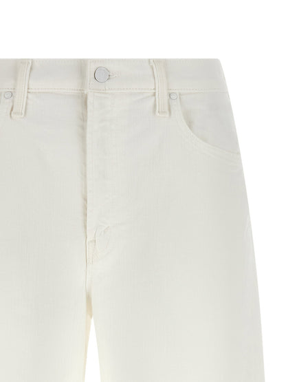 Mother The Whole Lot Zip Twist Fray Bermuda Shorts White