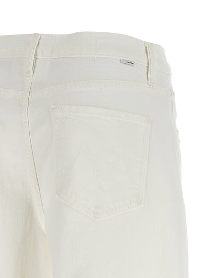 Mother The Whole Lot Zip Twist Fray Bermuda Shorts White