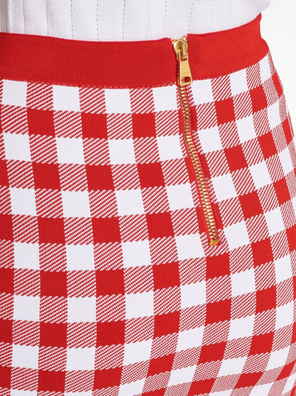 Balmain Vichy Buttoned Mini Skirt Red