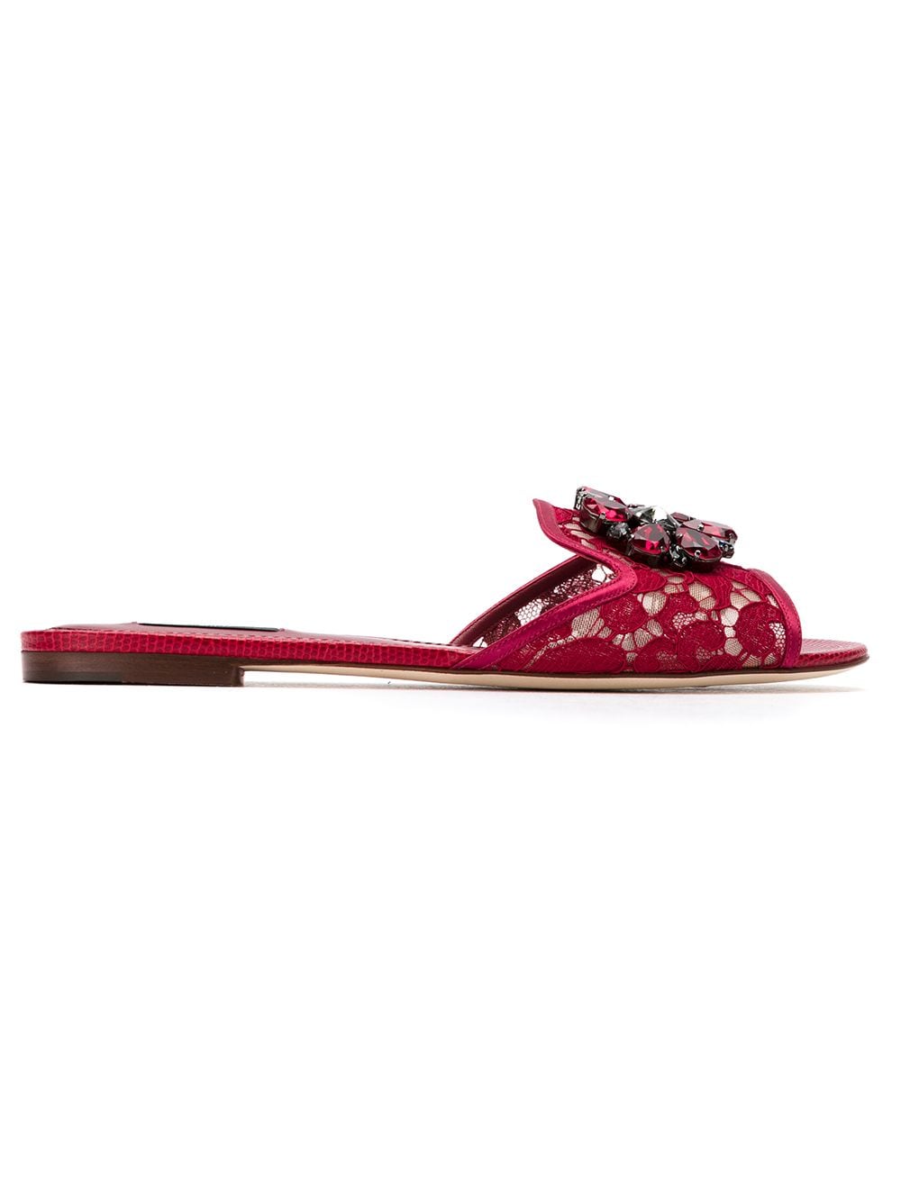 Dolce & Gabbana Bianca Lace Brooch-Detail Slides Red