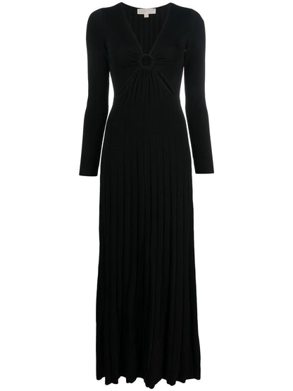 MMK Maxi Pleated Dress With Ring And Cut-out Detail Black