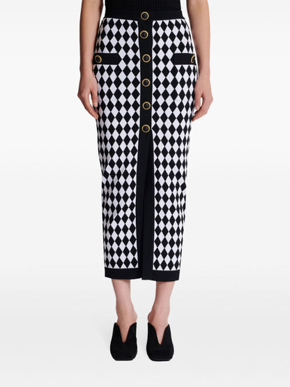 Balmain Diamond-Jacquard Knitted Midi Skirt Black black
