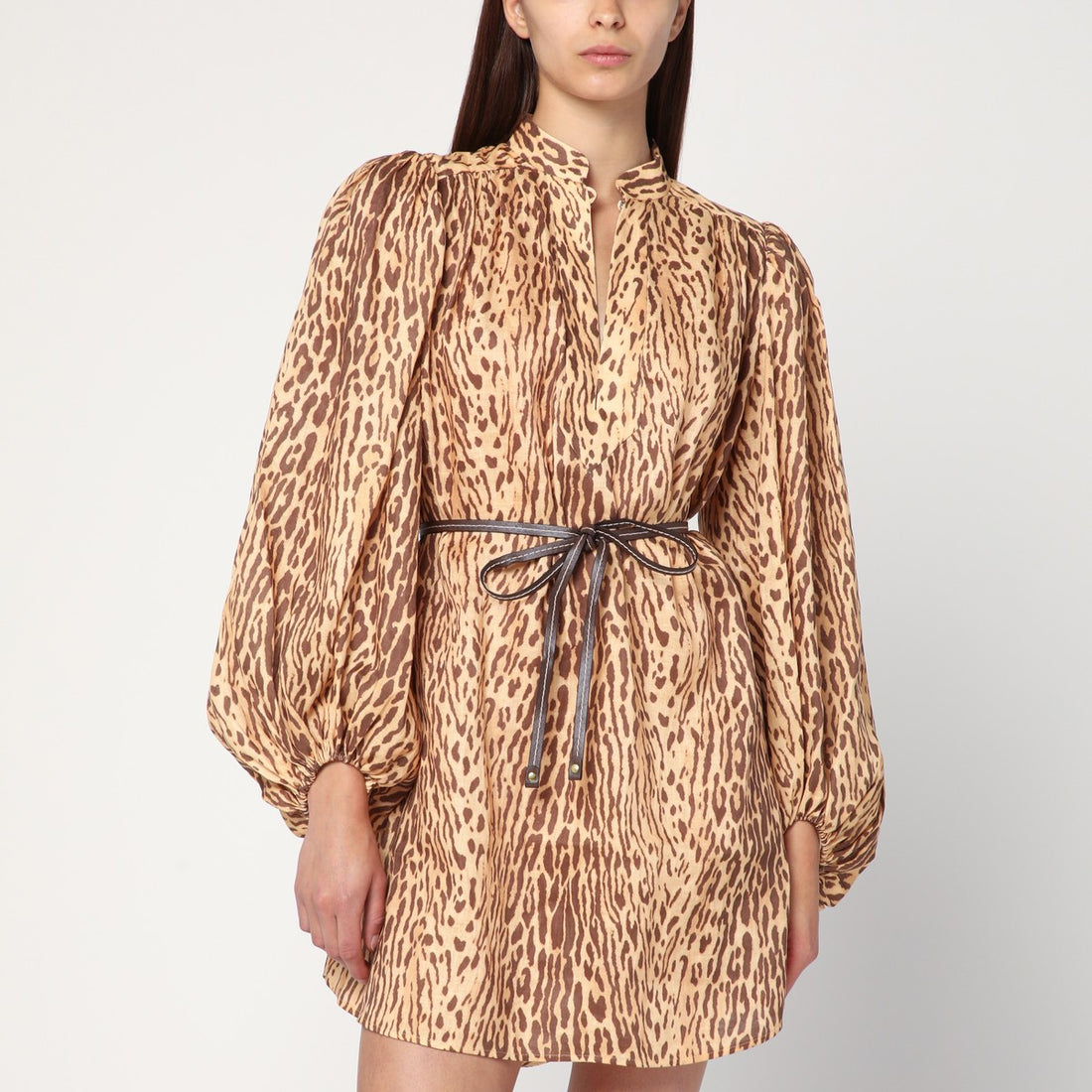 Zimmermann Leopard Print Linen Short Dress Multicolor