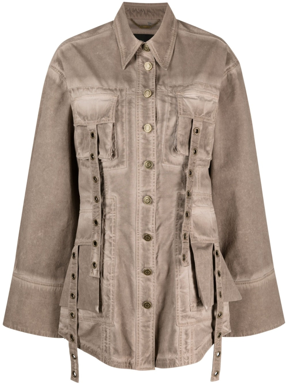 Blumarine Eyelet-Detailed Denim Jacket Brown