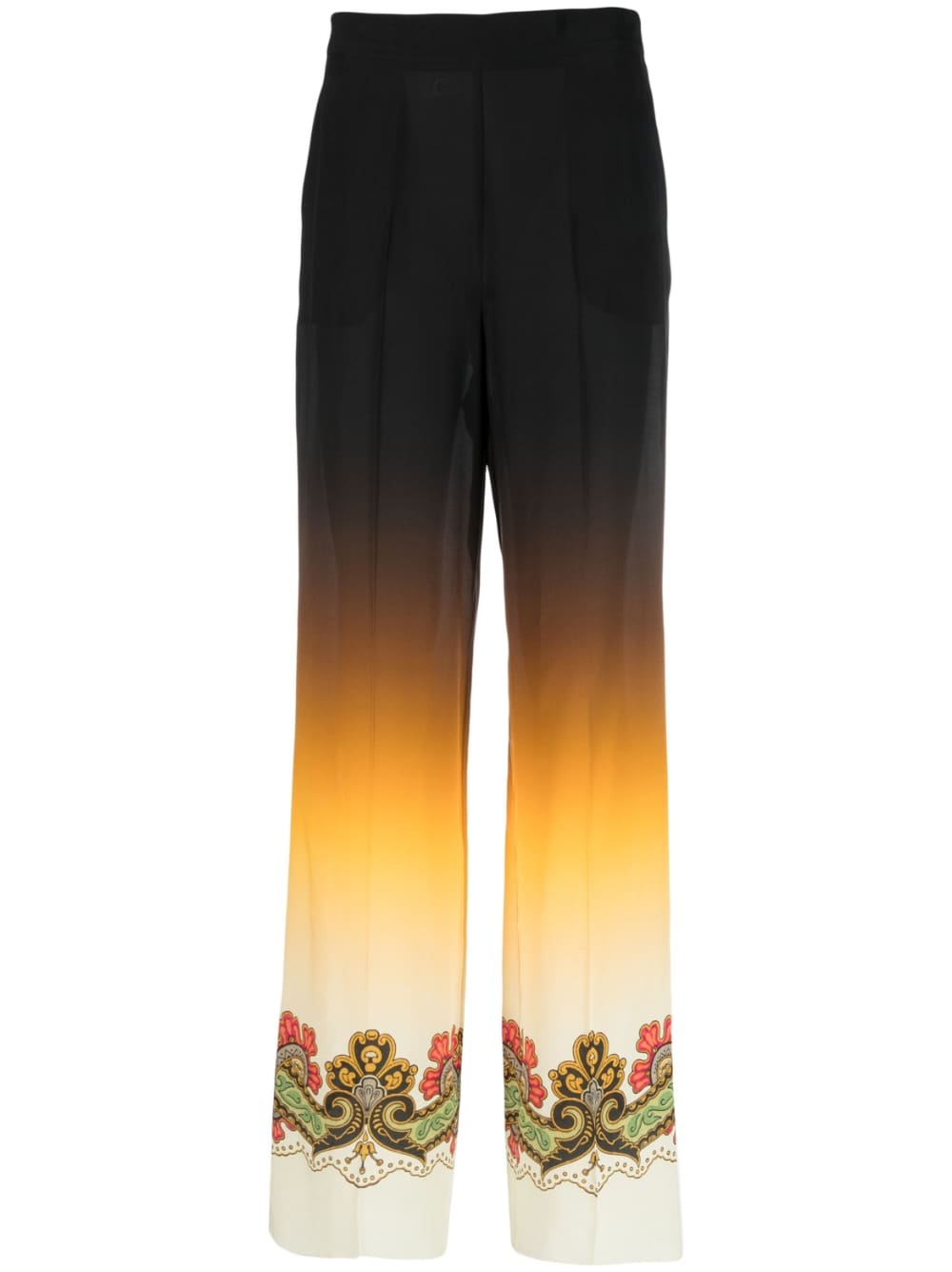 Etro Graphic-Print Silk Straight-Leg Trousers Black