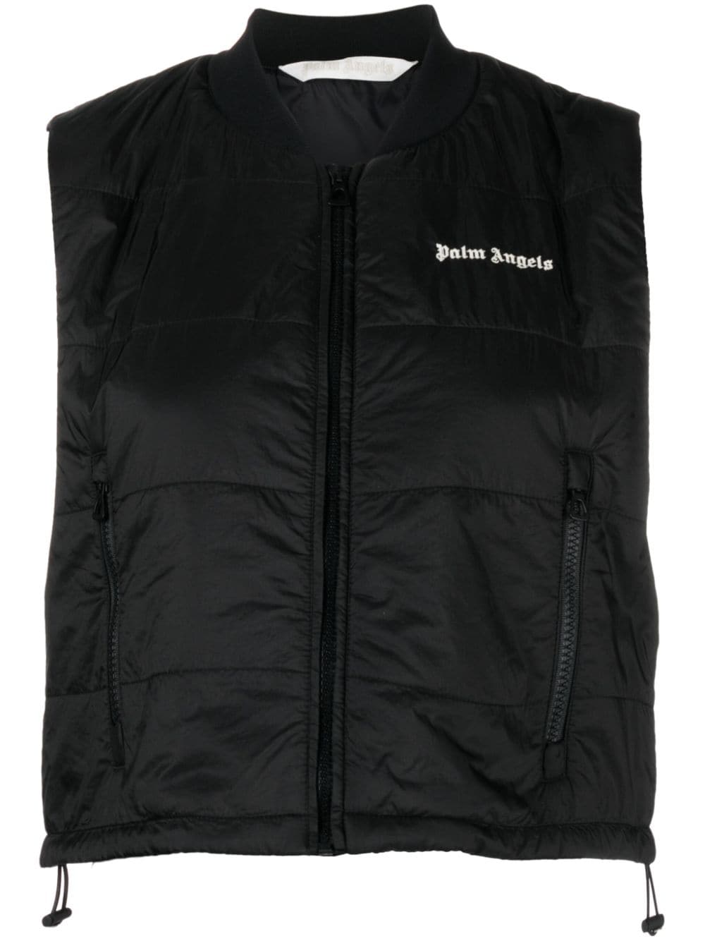 Palm Angels Quilted Cropped Sleeveless Bomber Jacket Black
