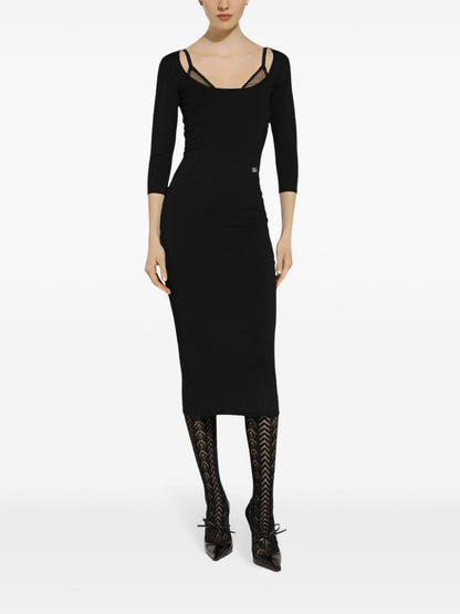 Stretch 3/4 Sleeve Midi Dress