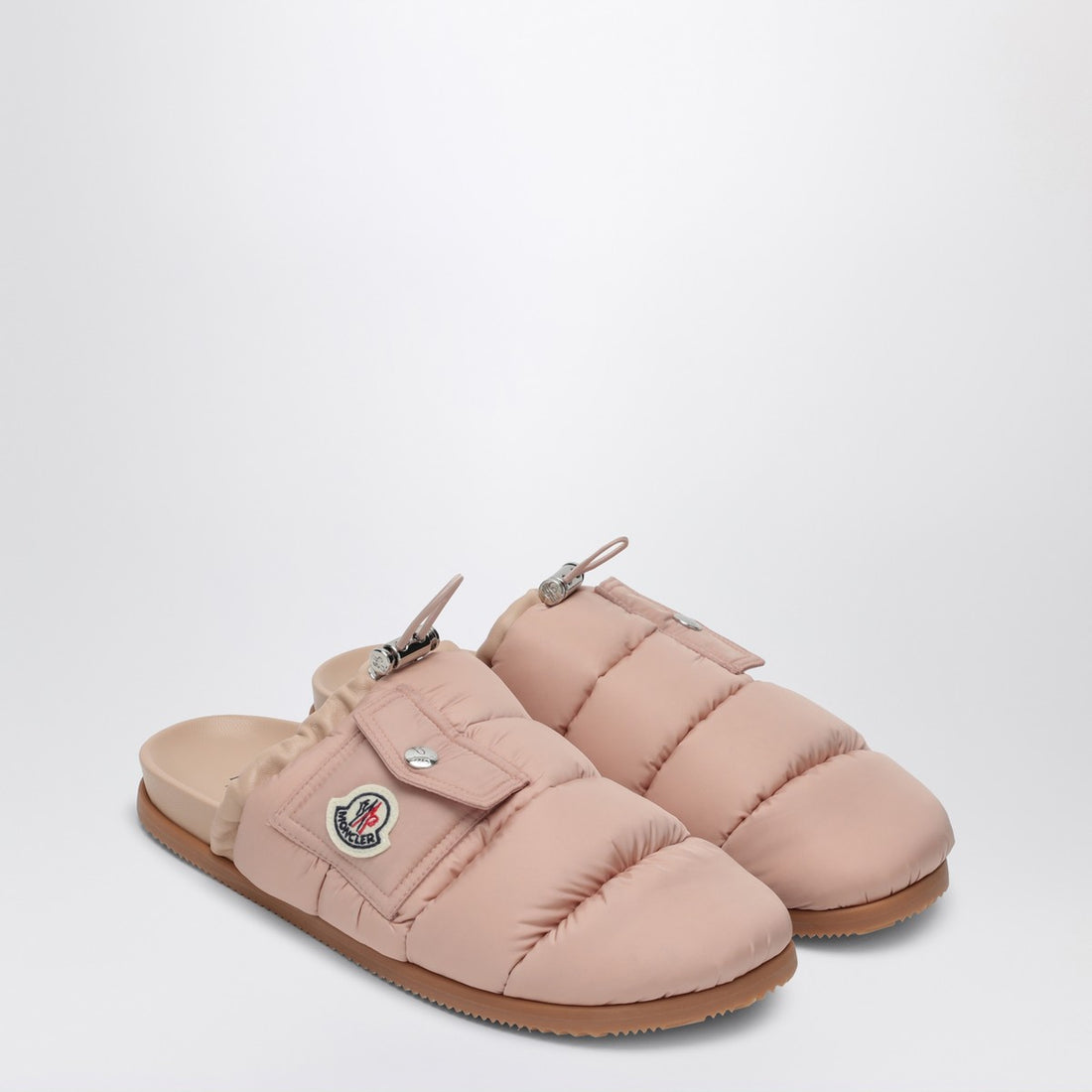 Moncler Pink Nylon Quilted Mules with Pocket Detail Pink