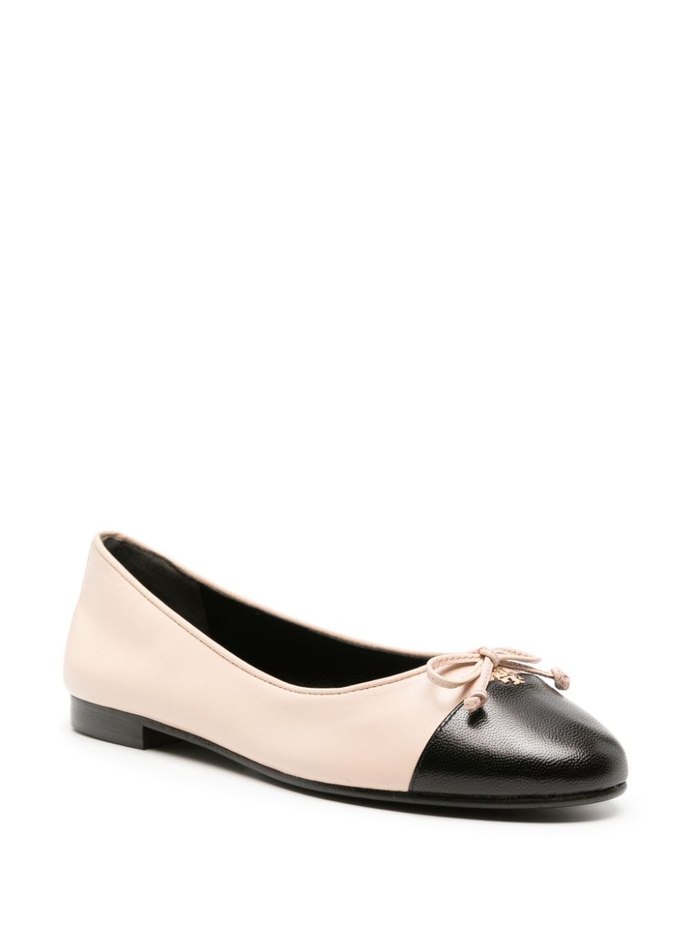 Tory Burch Double-T Pink &amp; Black Ballerinas Powder